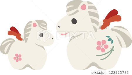 年賀2026　年賀状2026　馬　午　土鈴　親子　ファミリー　干支　かわいい　デザイン　イラスト素材 122525782