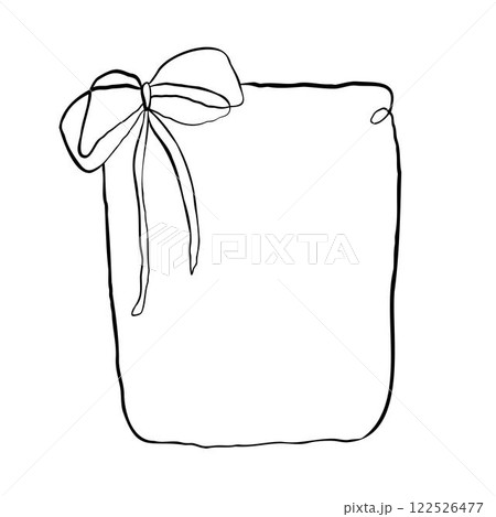 Whimsical rectangular border frame with bow ribbon hand drawn scribble line doodle sketchy  122526477