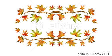 Autumn rectangular frame made of maple branches. Isolated illustration on a white background. Autumn rectangular frame made of maple branches. Isolated illustration on a white background. 122527131