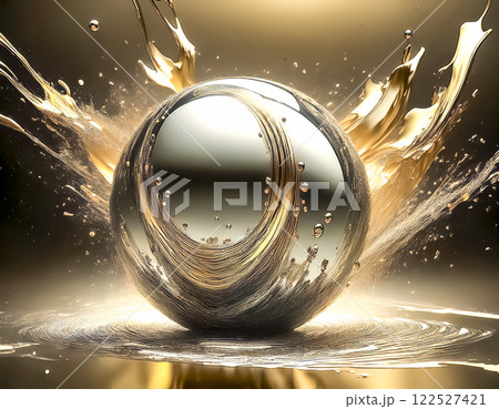 ガラス玉と金色のペンキの抽象的なイメージ素材 122527421