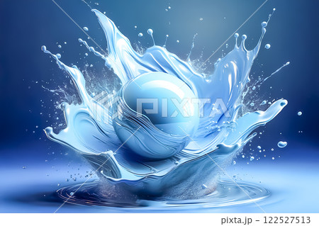ガラス玉と水色のペンキの抽象的なイメージ素材 122527513