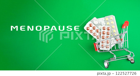 A shopping cart full of medicine for menopause A shopping cart full of medicine for menopause 122527726