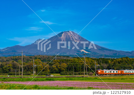春の大山とレンゲ畑と特急やくも2　鳥取県西伯郡伯耆町 122527910