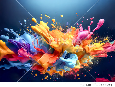 飛び散るカラフルペンキの抽象的なイメージ素材 122527964