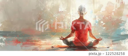 Woman meditating in a peaceful setting. 122528258