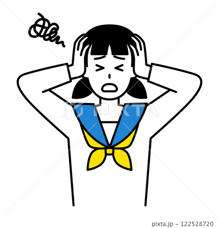 頭を抱えて悩む女子学生 122528720