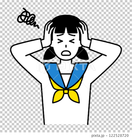 頭を抱えて悩む女子学生 122528720