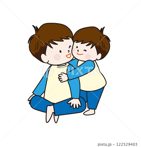 お兄ちゃんに抱きつく弟　仲良し 122529483