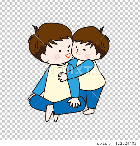 お兄ちゃんに抱きつく弟　仲良し 122529483
