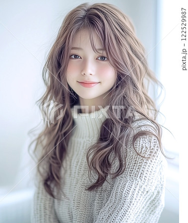 美容院で撮影する美しい女性「AI生成画像」 122529987