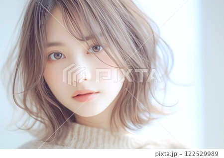 美容院で撮影する美しい女性「AI生成画像」 122529989