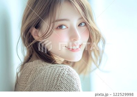 美容院で撮影する美しい女性「AI生成画像」 122529998