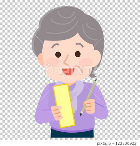 俳句を詠む高齢者の女性　イラスト 122530922