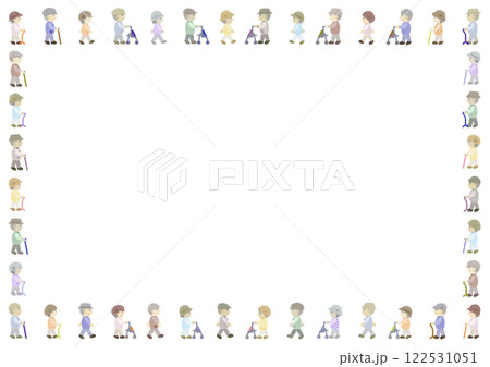 散歩する老人のフレームイラスト 散歩する老人のフレームイラスト 122531051