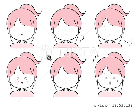 シンプルな女の子の表情セット（ピンク） 122531132