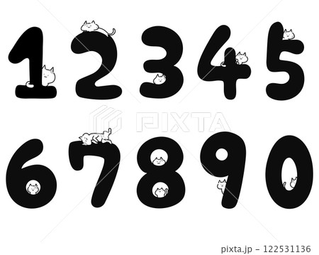 ニャンコと手描き風の数字セット(黒) ニャンコと手描き風の数字セット(黒) 122531136
