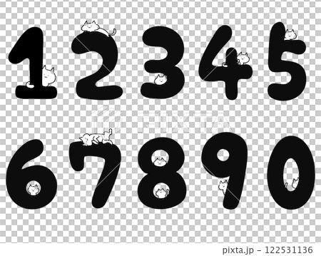 ニャンコと手描き風の数字セット(黒) ニャンコと手描き風の数字セット(黒) 122531136