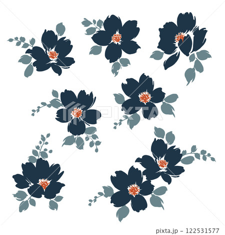 抽象的に可愛くシンプルに描いた花素材集, 122531577