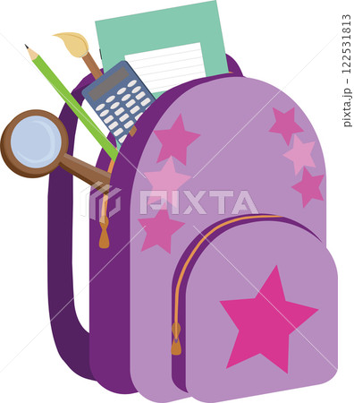 School backpack with stationery. Back to school concept. Vector illustration isolated on white background. 122531813