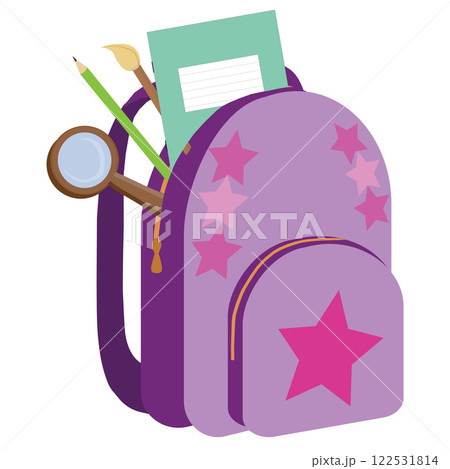 School backpack with stationery. Back to school coSchool backpack with stationery. Back to school concept. Vector illustration isolated on whitencept. Vector illustration isolated on white background. 122531814