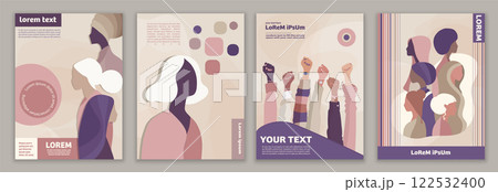 Group silhouette of multicultural women. Empowerment -equality - inclusion -  Diversity - or girl power concept. International women s day. Template poster flyer presentation 122532400