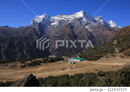 Small lodge at Syangboche Airport and mountain, Nepal. Small lodge at Syangboche Airport and mountain, Nepal. 122532537