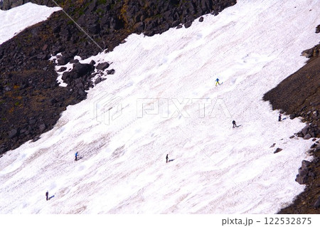 乗鞍岳東斜面に広がる乗鞍大雪渓でスキーを楽しむ人たち 乗鞍岳東斜面に広がる乗鞍大雪渓でスキーを楽しむ人たち 122532875