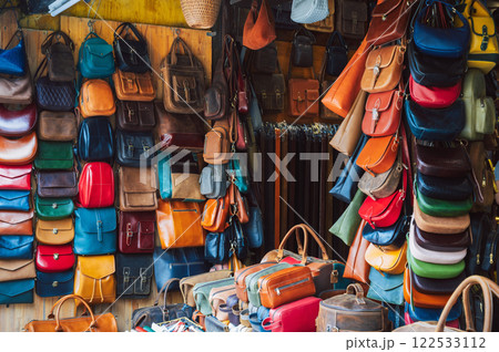 handmade genuine leather bags and accessories store at Hoi An Street market in Vietnam 122533112