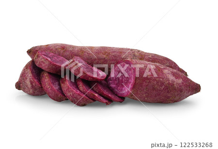 Purple Colored Sweet Potatoes on White background 122533268