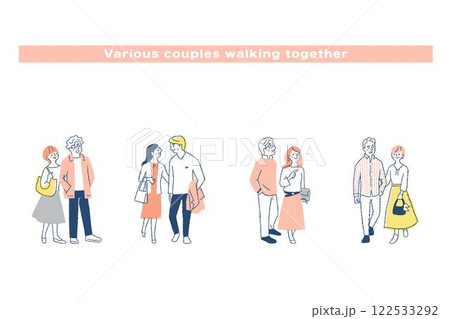一緒に歩いているカップル4組　　セット 122533292