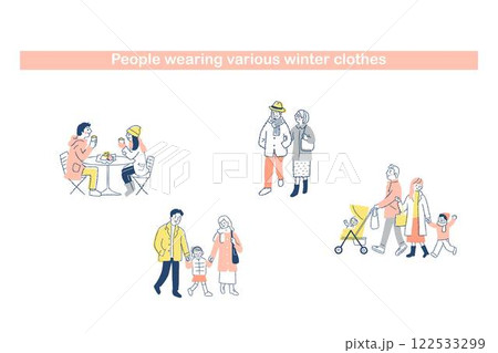 さまざまな冬服の人々　セット 122533299