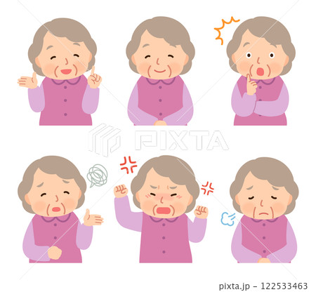 高齢女性　表情ポーズ　シニア　高齢者　後期高齢者 122533463