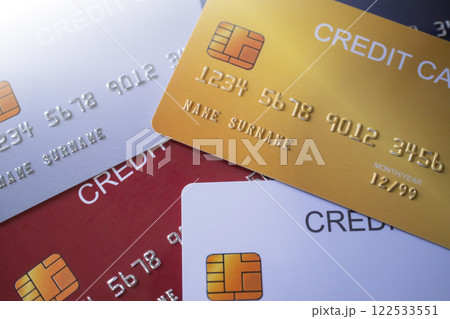 Pile of credit cards. Cashless technology and credit card payment concept. Pile of credit cards. Cashless technology and credit card payment concept. 122533551