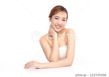 Beautiful young asian woman with clean fresh skin on white background, Face care, Facial treatment, Cosmetology, beauty and spa, Asian women portrait. 122534308