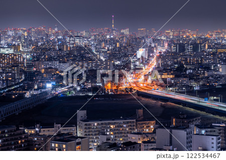 《東京都》東京の夜景・川崎市からのぞむ眺望 122534467