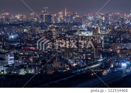 《東京都》東京の夜景・川崎市からのぞむ眺望 122534468