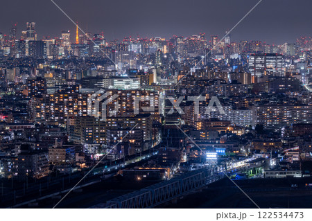 《東京都》東京の夜景・川崎市からのぞむ眺望 《東京都》東京の夜景・川崎市からのぞむ眺望 122534473
