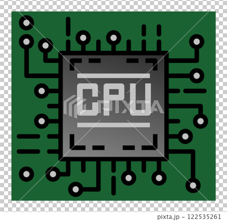 Illustration of a CPU, which performs calculations in the electronic circuits that determine the performance of a computer Illustration of a CPU, which performs calculations in the electronic circuits that determine the performance of a computer 122535261