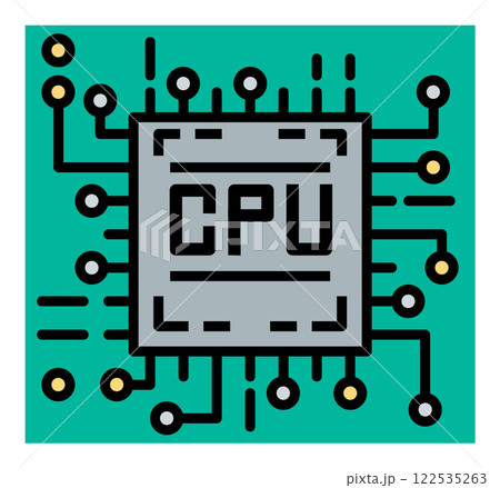 パソコンの性能を決める電子回路で演算をするCPUのイラスト 122535263