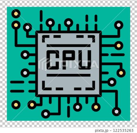 パソコンの性能を決める電子回路で演算をするCPUのイラスト 122535263