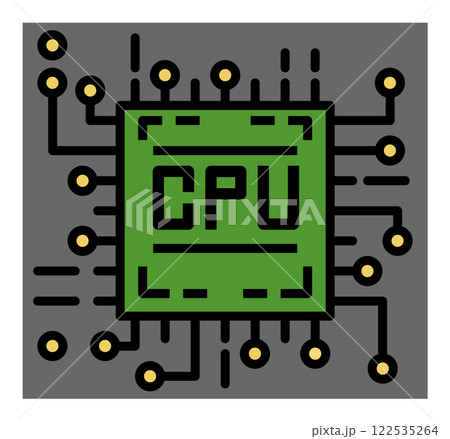 パソコンの性能を決める電子回路で演算をするCPUのイラスト 122535264