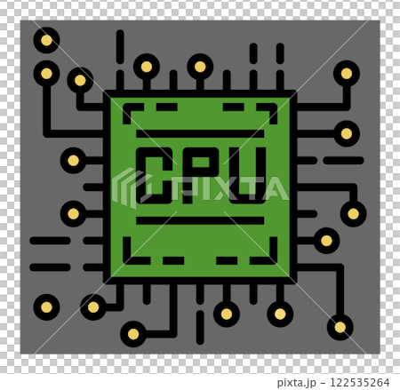 パソコンの性能を決める電子回路で演算をするCPUのイラスト 122535264