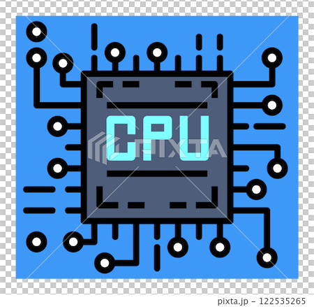 Illustration of a CPU, which performs calculations in the electronic circuits that determine the performance of a computer 122535265