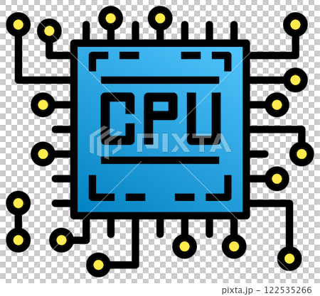 Illustration of a CPU, which performs calculations in the electronic circuits that determine the performance of a computer 122535266