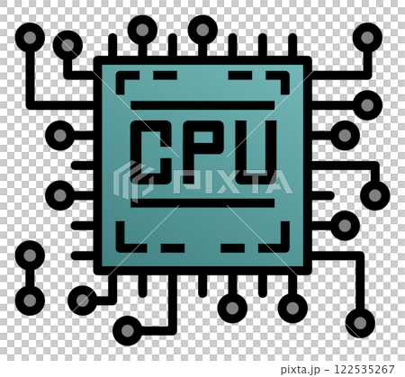 Illustration of a CPU, which performs calculations in the electronic circuits that determine the performance of a computer Illustration of a CPU, which performs calculations in the electronic circuits that determine the performance of a computer 122535267