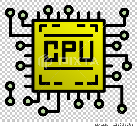 Illustration of a CPU, which performs calculations in the electronic circuits that determine the performance of a computer 122535268
