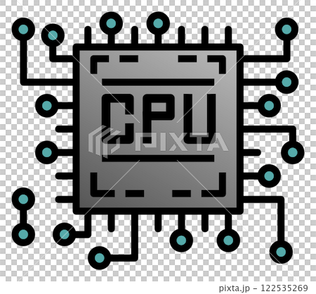 Illustration of a CPU, which performs calculations in the electronic circuits that determine the performance of a computer 122535269