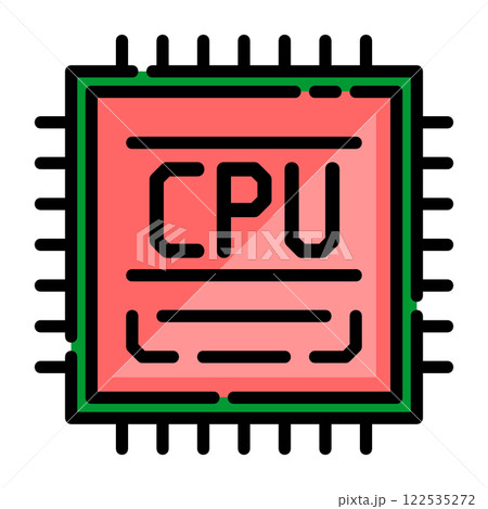 パソコンの性能を決める電子回路で演算をするCPUのイラスト 122535272