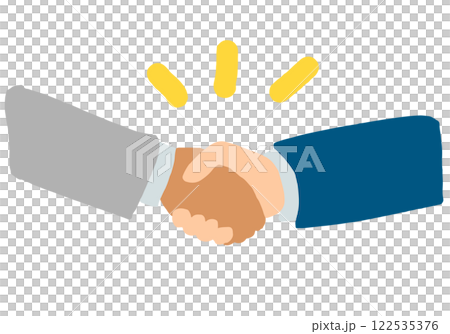 Rough flat illustration of hands in suits shaking hands 122535376