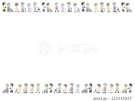 散歩する老人のフレームイラスト 散歩する老人のフレームイラスト 122535937
